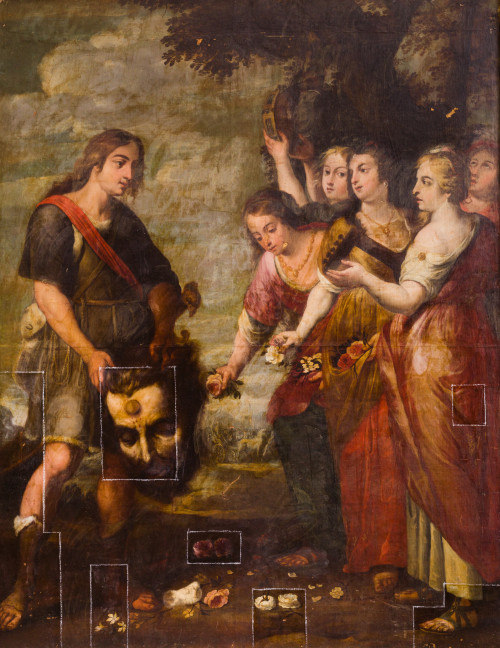 ESCUELA FLAMENCA , "Triunfo de David", Óleo sobre lienzo.