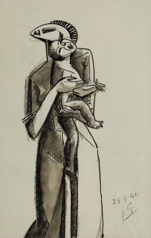 JULIO  GONZALEZ, "Mère et enfant criant", 1941, Tintas sobr