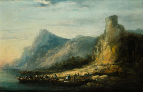 EUGENIO LUCAS VELÁZQUEZ, "Pasiaje con torre y pescadores",