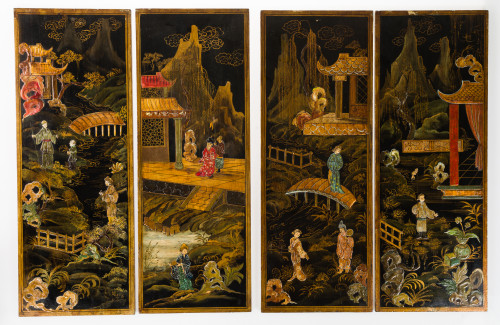 Pareja de paneles de laca, China, med.S.XX