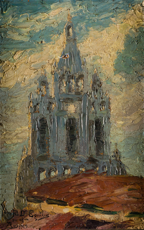 ESCUELA ESPAÑOLA, "Iglesia", 1919, Óleo sobre lienzo.