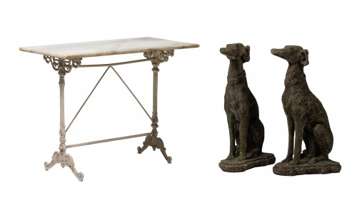 Pareja de galgos de piedra reconstituida, Francia, S. XX