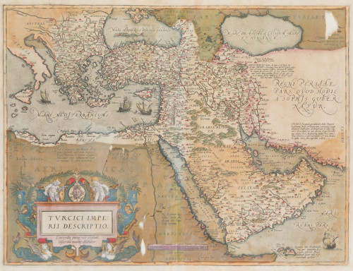 ABRAHAM ORTELIUS, "Mapa de Asia", Grabado coloreado a mano