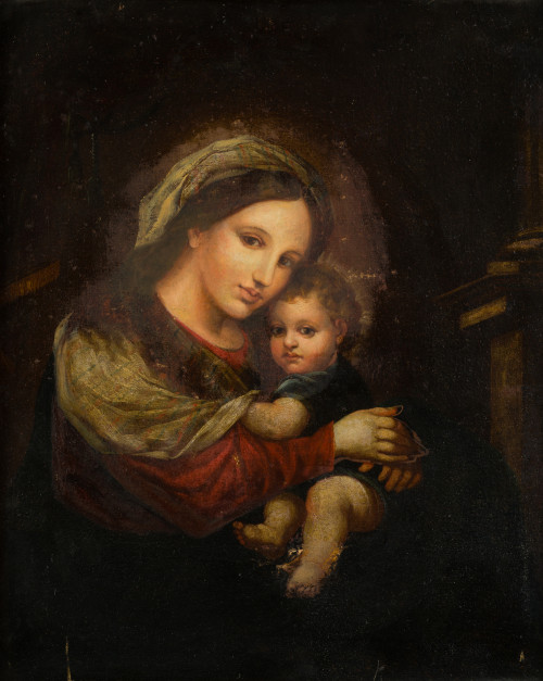 ESCUELA ESPAÑOLA, "Virgen de la Silla", Óleo sobre lienzo.