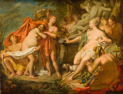 JACQUES IGNATIUS DE ROORE, "Diana y Calisto", Óleo sobre co