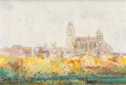 JOSE VEGA OSSORIO, "Salamanca", Óleo sobre tablex.
