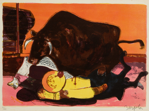 JUAN BARJOLA, "Tauromaquia", Litografía