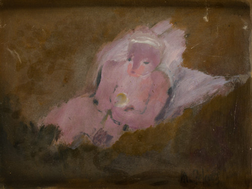 MARIANO  PELAEZ LANGA, "Felina y lunar", Óleo sobre papel