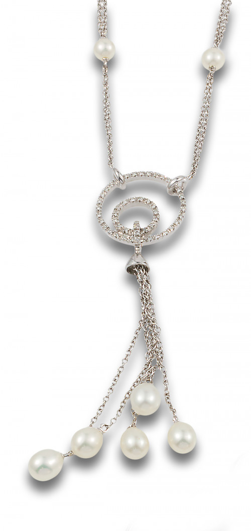 COLGANTE DE DIAMANTES, PERLAS CULTIVADAS Y ORO BLANCO