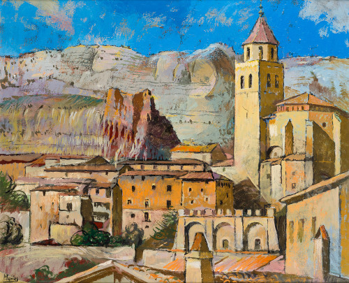 ISIDRO LÓPEZ MURIAS, "La Iglesia de Albarracín", Óleo sobre