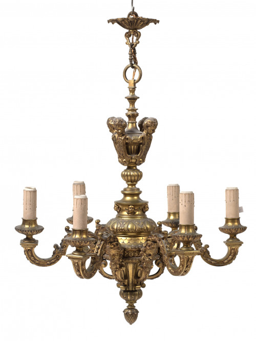 Lámpara de estilo Luis XIV de bronce dorado, med. S. XX