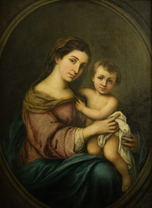 ANÓNIMO, "La Virgen con el Niño", Óleo sobre lienzo
