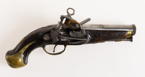 Pistola Ripoll pedernal con baqueta y arzón lateral, segund