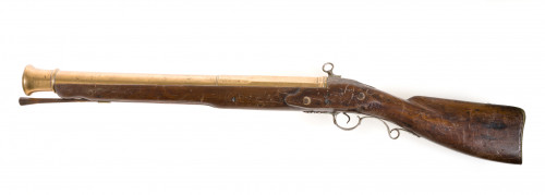 Trabuco naval de pedernal con cañón de bronce dorado, S. XV