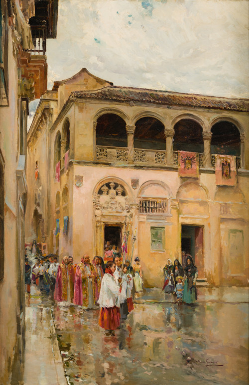 MANUEL RUIZ GUERRERO, "Procesión en Granada pasasndo por La