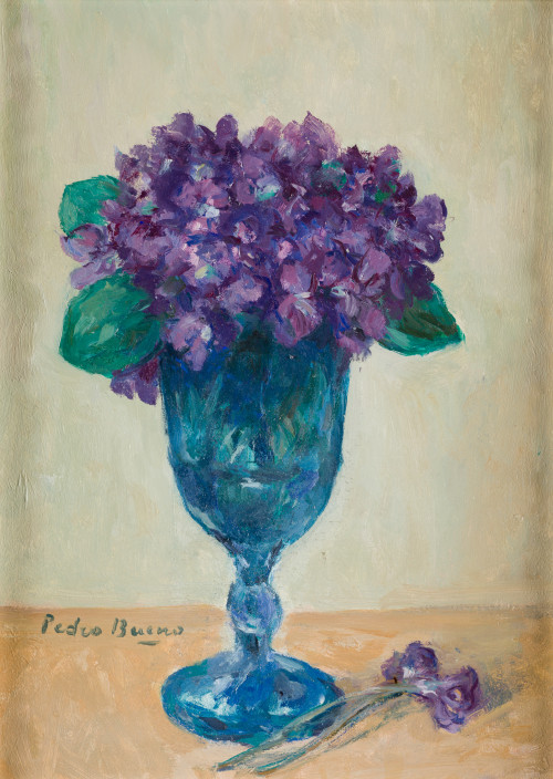 PEDRO BUENO VILLAREJO, "Vaso con flores", Óleo sobre táblex