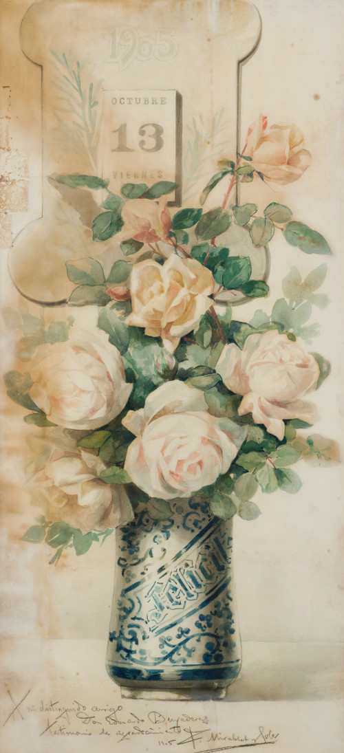 FRANCESC MIRABENT SOLER, "Jarrón con flores", 1905, Acuarel