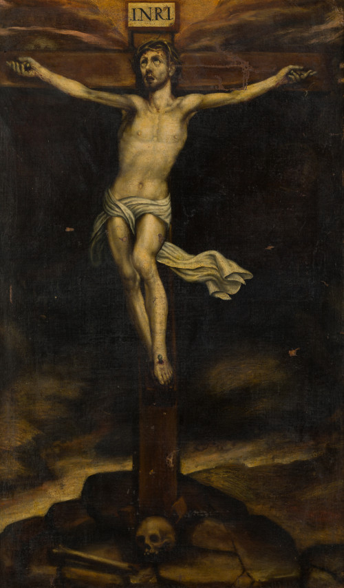 SEGUIDOR DEL GRECO , "Cristo Crucificado", Óleo sobre lienzo