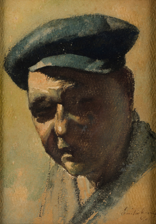 EMILIO  CASALS, "Hombre con gorra", 1880, Acuarela sobre pa