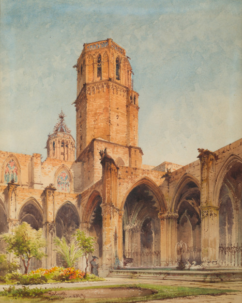 GABRIELE CARELLI, "Catedral de Barcelona", 1879, Acuarela s