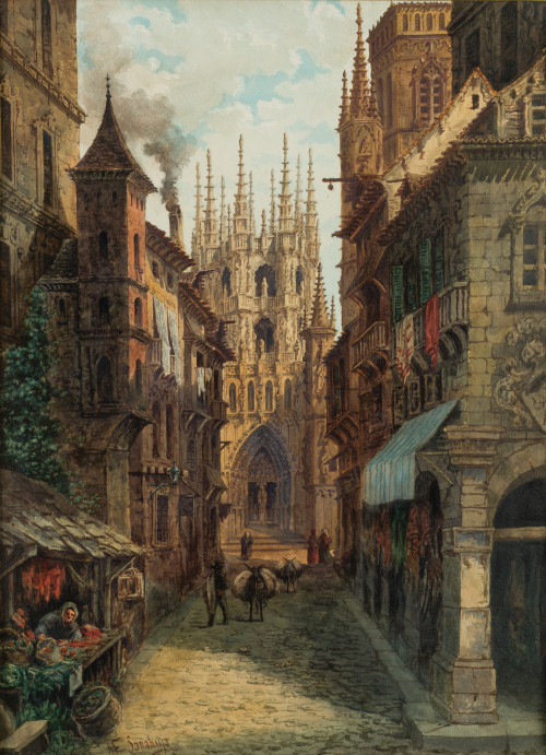 MNAUEL  FERNANDEZ SANAHUJA, "Vista de Catedral Gótica", Acu