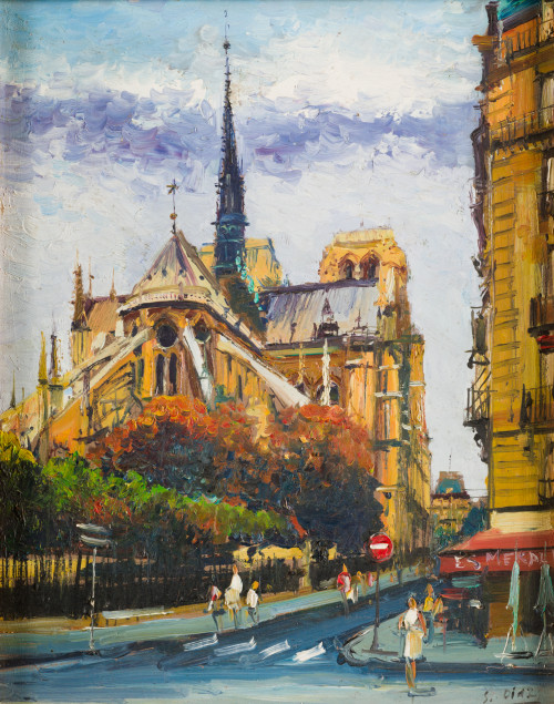 SANTIAGO DIAZ SANTOS , "Notre Dame", Óleo sobre táblex