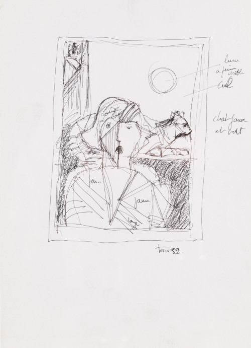 GEORGE TESSON, "Estudio para cuadro con personaje y gato",