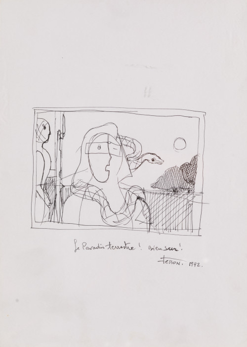 GEORGE TESSON, "Estudio de cuadro de personaje con serpient