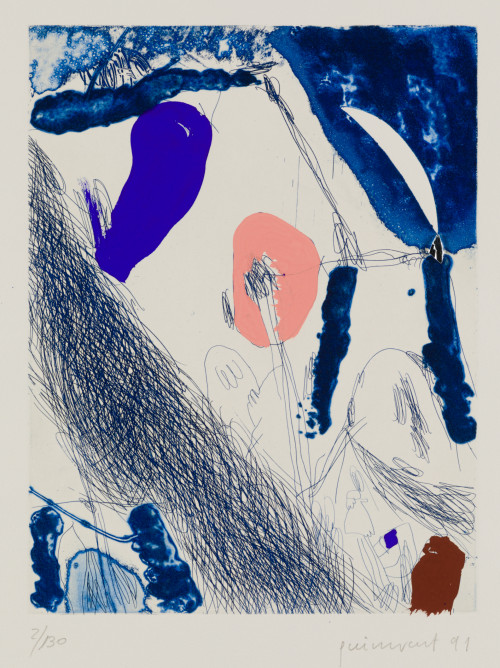 JOSEP  GUINOVART, "Luna azul", 1991, Grabado al aguafuerte 