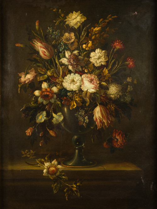ANÓNIMO , "Jarrón con flores", ÓIeo sobre lienzo