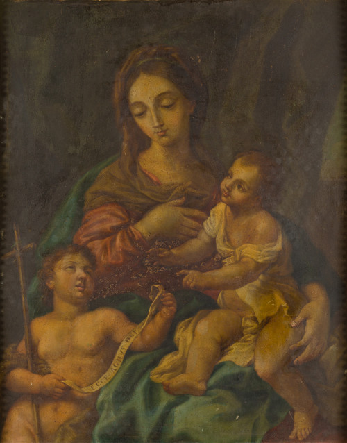 ESCUELA ESPAÑOLA, "La Virgen con el Niño y San Juanito", Ó