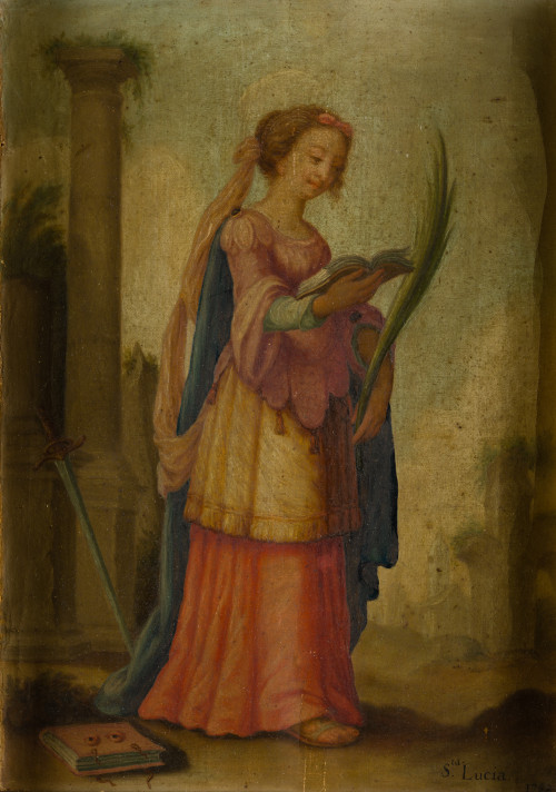  ESCUELA ITALIANA, "Santa Lucía", 1762, Óleo sobre lienzo.