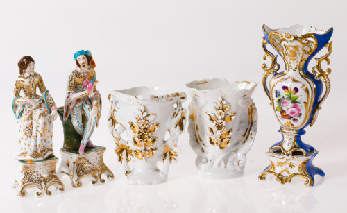 Pareja de figuras medievales de porcelana, Viejo París, S. 