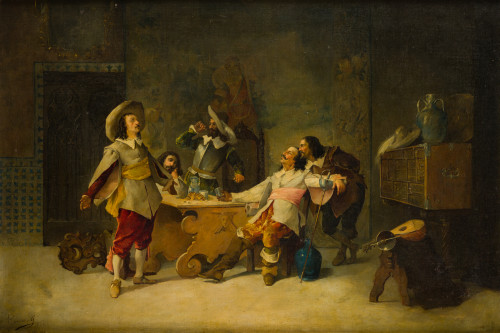 ESCUELA ESPAÑOLA, "En la taberna", 1878, Óleo sobre lienzo