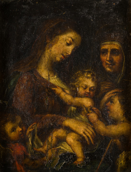 ESCUELA ESPAÑOLA, "Sagrada Familia con santa Isabel y san J