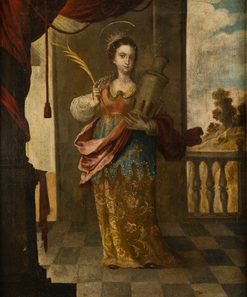 ESCUELA SEVILLANA, "Santa Bárbara", Óleo sobre lienzo.