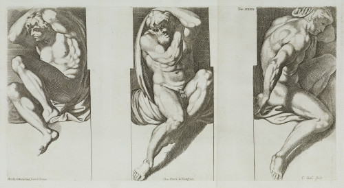 CARLO CESIO, "Tres atlantes", c.1690, Grabado al buril