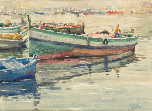 RAMON  NOÈ I HIERRO, "Barcas de pescadores en el muelle", A