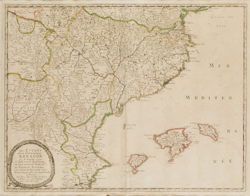 PIERRE MARIETTE, "Mapa de Aragon", Grabado coloreado