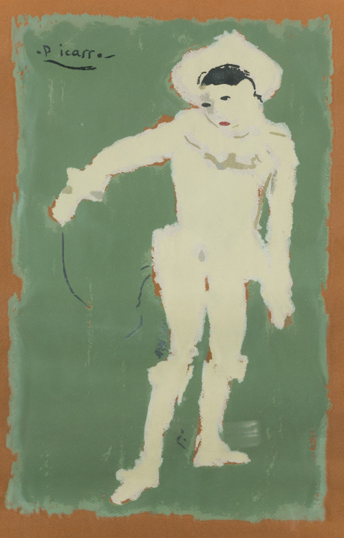 PABLO RUIZ PICASSO, "Arlequin blanco", c. 1960, Impresión e