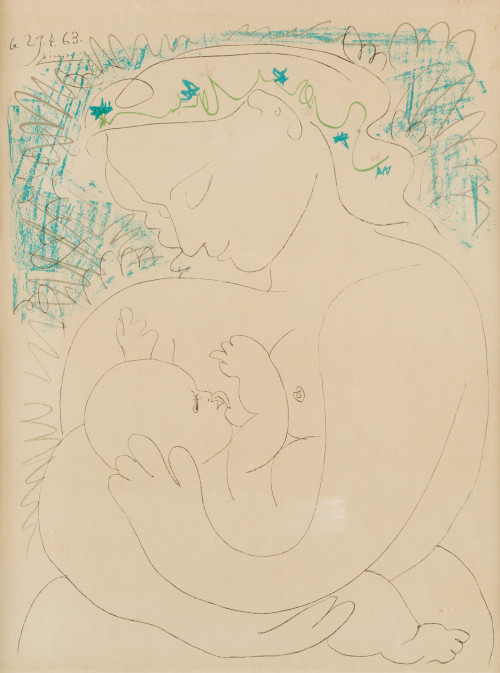 PABLO RUIZ PICASSO, "Maternite", 1963, Litografía sobre pap