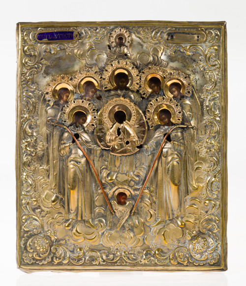  ESCUELA RUSA, "Niño Jesús adorado por ángeles", Temple sob