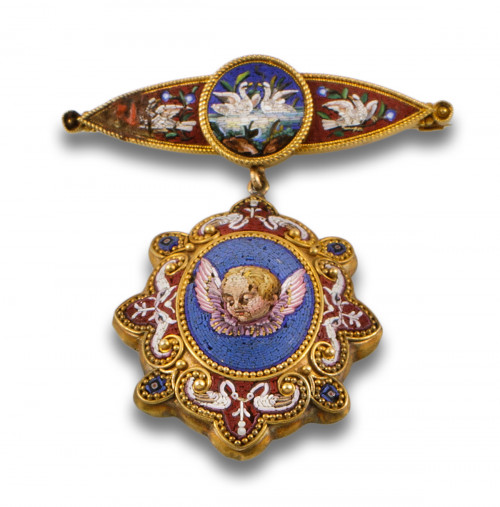 BROCHE GUARDAPELO DE MICROMOSAICO Y ORO AMARILLO