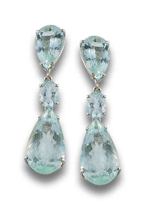 PENDIENTES LARGOS DE AGUAMARINAS Y ORO BLANCO