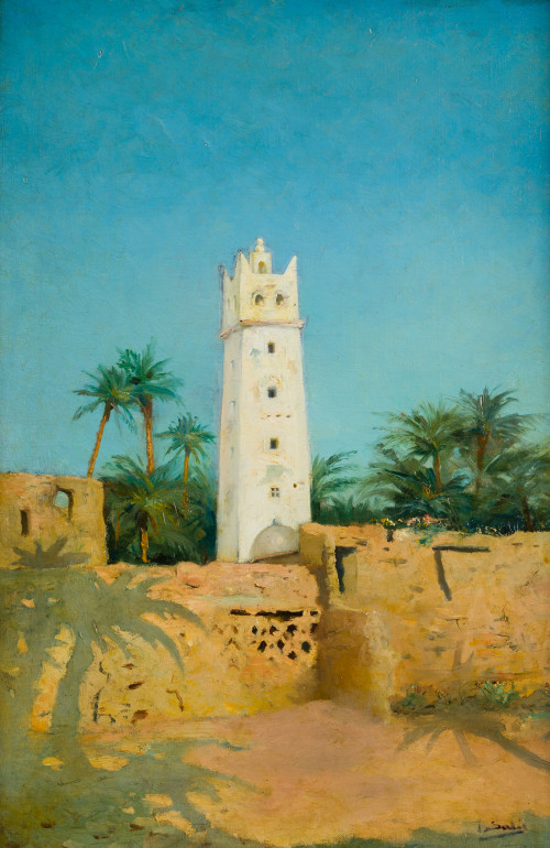 JOSE SALIS CAMINO, "paisaje con minarete", Óleo sobre lienz