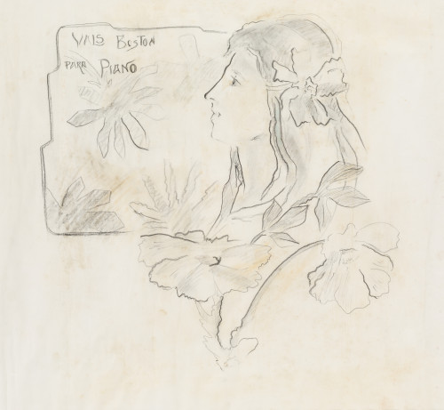 ESCUELA ESPAÑOLA, "Vals Boston para piano", Lapiz graso sob