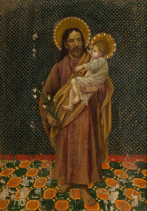 ESCUELA ESPAÑOLA, "San José con el Niño", Óleo sobre lienzo