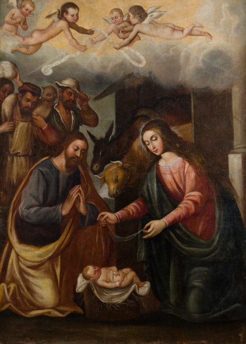 ESCUELA ESPAÑOLA, "Adoración de los pastores", Óleo sobre l