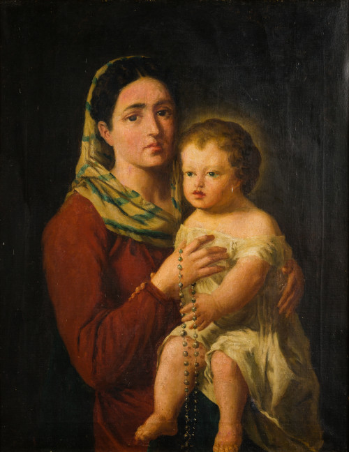  ESCUELA ESPAÑOLA, "Virgen del Rosario", Óleo sobre lienzo.