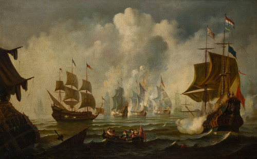 ANÓNIMO, "Marina con barcos holandeses", Óleo sobre lienzo